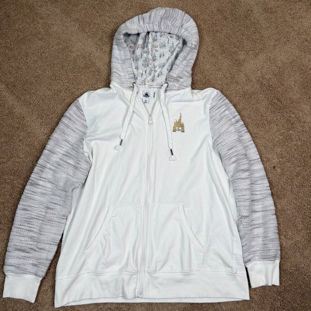 Disney Parks Jacket Adult XL White Castle Fireworks Mickey Mouse Hoodie Full Zip - Picture 1 of 10